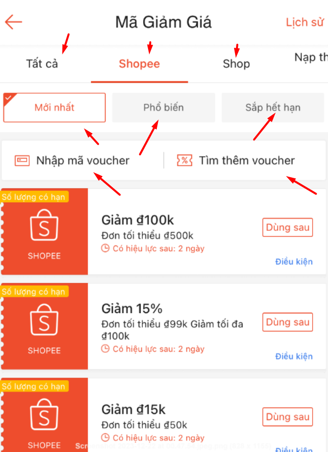 Phân loại mã giảm giá Shopee