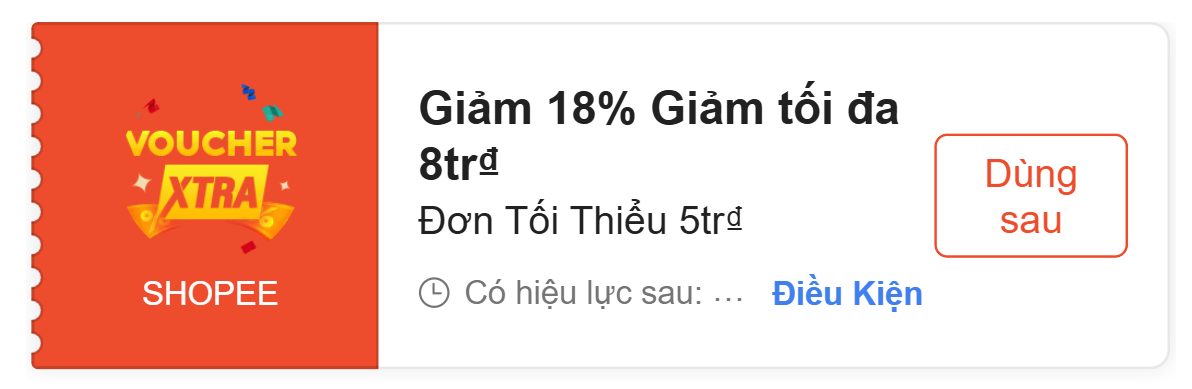 Voucher Xtra giảm 18% tối đa 8 triệu