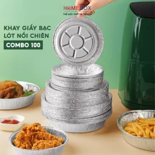 COMBO 100 Khay Giấy Bạc Lót Nồi Chiên Không Dầu, Khuôn Giấy Bạc Đựng Thực Phẩm Tiện Lợi Nhiều Size