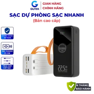 Pin Sạc dự phòng dung lượng 50000mAh Gutek GT230 sạc nhanh 22,5W có dây cắm sạc nhiều điện thoại