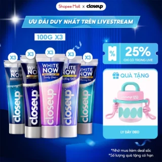 Combo 3 kem đánh răng CLOSEUP White Now - Trắng Bật Tông 3X tức thì từ Công nghệ Ánh Sáng Xanh 100g