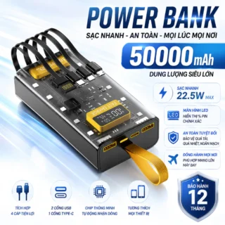 Sạc dự phòng 10000MAH 20000MAH 30000MAH 40000MAH sạc nhanh PD120W/20W trong suốt tích hợp 4 dây sạc tích hợp đèn led SP1