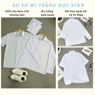 Áo Sơ Mi Trắng Học Sinh, Áo Trắng Đi Học Cộc Tay, Dài Tay Màu Trắng Xanh Dành Cho Nam Nữ Đủ Độ Tuổi Từ Lớp 1 Tới Lớp 12