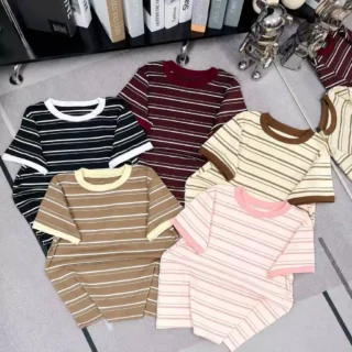 Combo 2 Áo Babytee Cổ Tròn Kẻ Sọc Đôi – Vải Cotton Bozip Mềm Mịn Co Giãn 4 Chiều, Thoáng Mát Mùa Hè