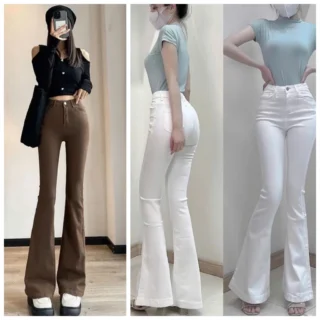 Quần Loe Cạp Cao Quần Vẩy kaki Hack Dáng Quần Jean Kaki dài 96-102cm,Quần Bò Giặt Loe 55 HTK Store99