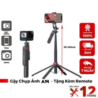 Gậy chụp ảnh Selfie 4 chân A14 1M8 điều khiển từ xa có phân loại đèn trợ sáng Tripod chụp ảnh SPO1