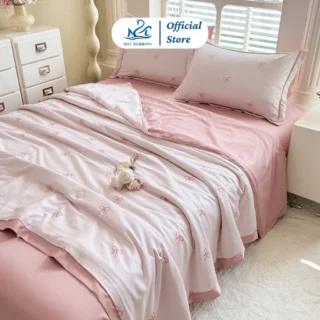 Bộ chăn ga gối Lụa Thái M2T bedding mềm, mịn, mát - gồm chăn hè chần bông, ga giường và 2 vỏ gối nằm