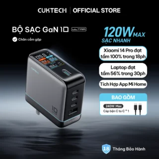 Củ Sạc Nhanh CUKTECH GaN 120W 4 Cổng Điều Khiển App Mi Home Cho Laptop/iP 17/16/15 Pro Max/Xiaomi 17/Samsung S26