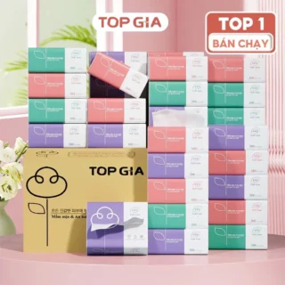 Thùng 30 gói giấy ăn rút Topgia 3 màu cao cấp 4 lớp dày dặn, mềm mịn, thùng 16/36/40/46/10 gói