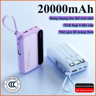 Sạc dự phòng 20000mah có tích hợp 4 cáp sạc nhanh màn hình led hiện thị dung lượng sạc được cho nhiều thiết bị r08