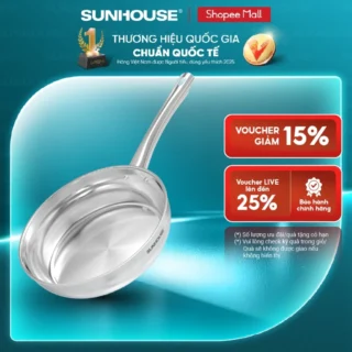 Chảo inox 304 đa lớp Sunhouse IN20-24-26M7E - 3 lớp inox liền khối - Dùng mọi loại bếp