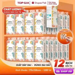 Giấy vệ sinh treo tường TopGia thùng 10 12 8 6 bịch đa sắc, combo tiết kiệm 1280 tờ