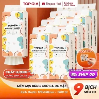 Khăn giấy rút Top Gia thùng 6, 9 bịch treo tường tiện lợi siêu dai mềm mịn