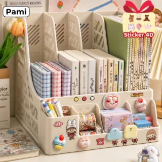 Kệ Đựng Tài Liệu Văn Phòng 4 Ngăn Kèm Khay Đựng Bút, Kệ Đựng Sách Vở Để Bàn Gấp Gọn