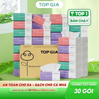 Giấy ăn rút Top Gia, thùng 30 gói/16 gói/46 gói 4 lớp cao cấp tiện lợi