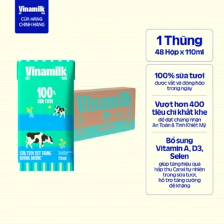 Thùng 48 Hộp Sữa tươi tiệt trùng Vinamilk 100% Không đường 110ml