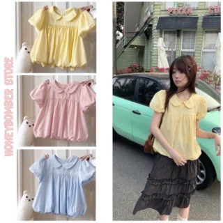 Áo babydoll Nữ Áo Bí Cổ Sen Dễ Thương 🌸Áo Kiểu Nữ Tay Phồng Phong Cách Ulzzang🌸