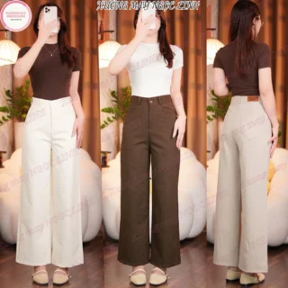 Quần Kaki Nhật Cạp Phẳng Ống Suông Rộng Lưng Cao Cạp Cao Siêu Hot_255