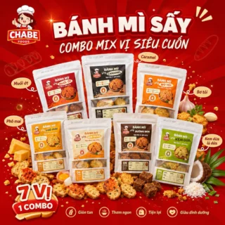 Combo Bánh Mỳ Sấy CHABE FOODS Mix Vị Siêu Ngon, Giòn Rụm, Ăn Vặt, Trà Chiều
