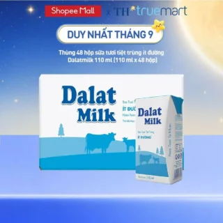 Thùng 48 hộp sữa tươi tiệt trùng Dalatmilk ít đường 110 ml (110 ml x 48)