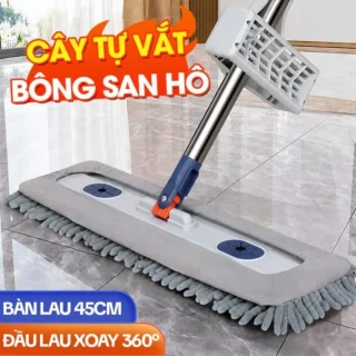 Cây Lau Nhà Tự Vắt KITIMOP CORAL Mã KTMC-01, Chổi Lau Nhà Tự Vắt Thông Minh Xoay 360 Độ, 2 Bông Lau