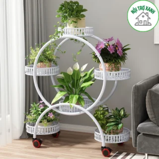 chậu hoa cây cảnh 6 tầng khung sắt chắc chắn, kệ decor có bánh xe KH8991