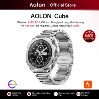 Aolon Cube Đồng hồ thông minh kiểu doanh nhân Màn hình AMOLED 1,43" Chống nước IP68 Định vị AGPS La bàn Đèn pin