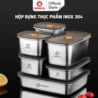 Hộp Đựng Thực Phẩm Cao Cấp Modeco - Hộp Inox 304 Đựng Thức Ăn Có Nắp Đậy Kín Chống Rò Rỉ Đạt Chất Lượng LFGB