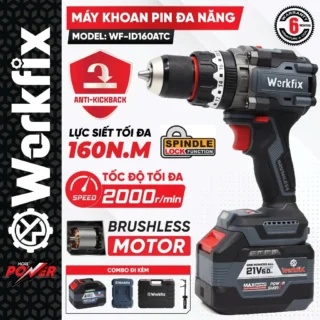 Máy Khoan Pin Workfix 160Nm WF-ID160ATC, Lực siết 160Nm - Tạo Xung - Antikickback-Không chổi than